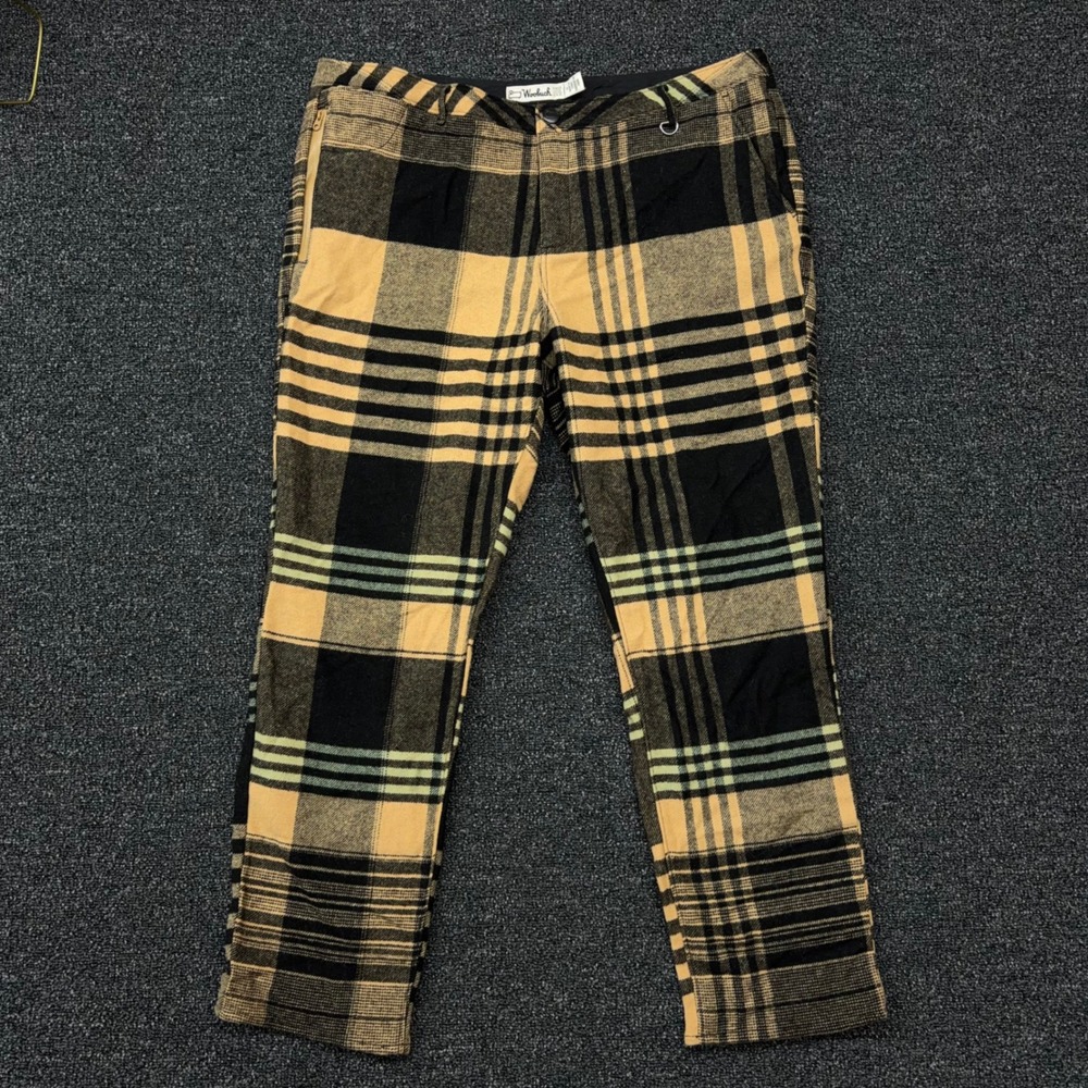 Woolrich Womens Plaid Wool Blend Trousers Yellow Black Buffalo Check Size 14